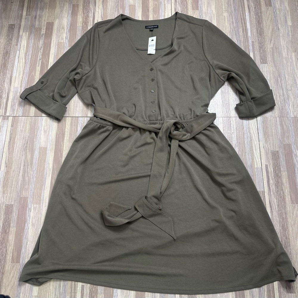 Lane Bryant Olive Green Button-Down Dress Plus Size 22/24
